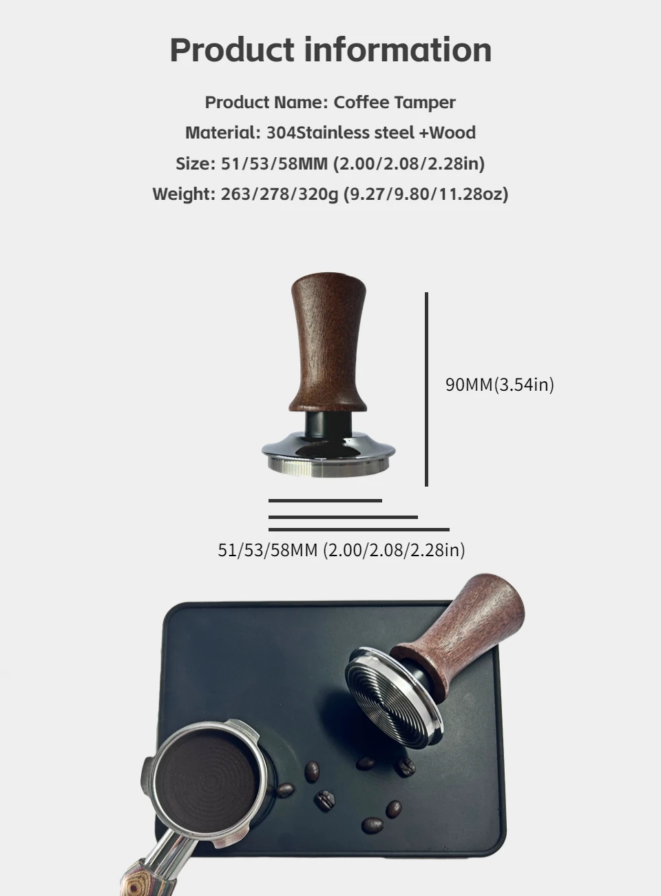 BEARR Coffee Powder Hammer Wooden Handle Adjustable Depth Constant 30lb Horizontal Calibration Down Press Espresso Coffee Tamper