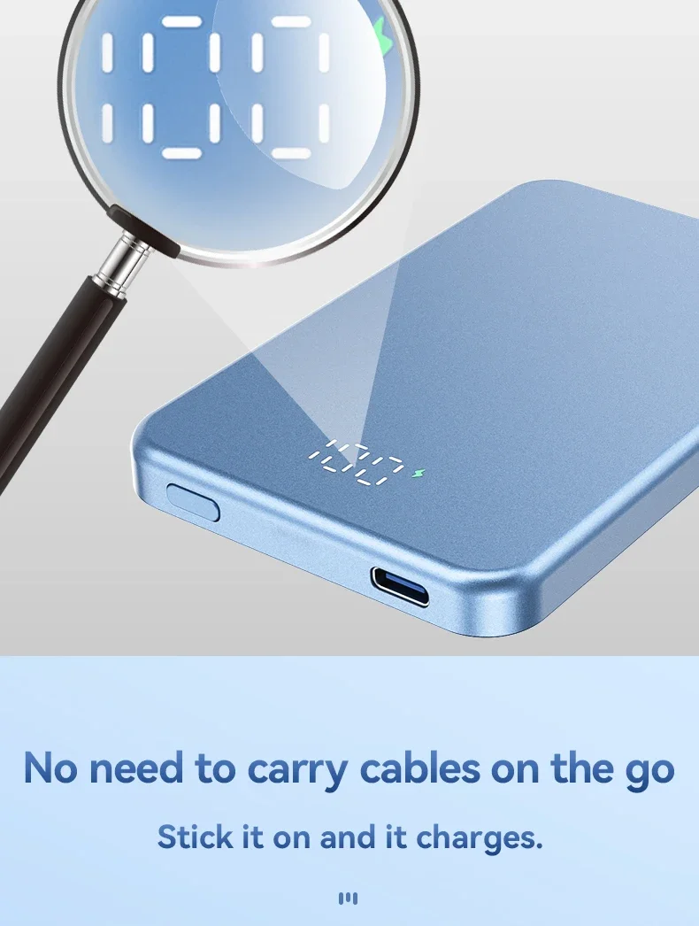 Ultra-thin Magnetic Wireless Power Bank Fast Charging External Spare Battery 5000mAh USB C PD20W 10000mAh for iPhone 15 Samsung