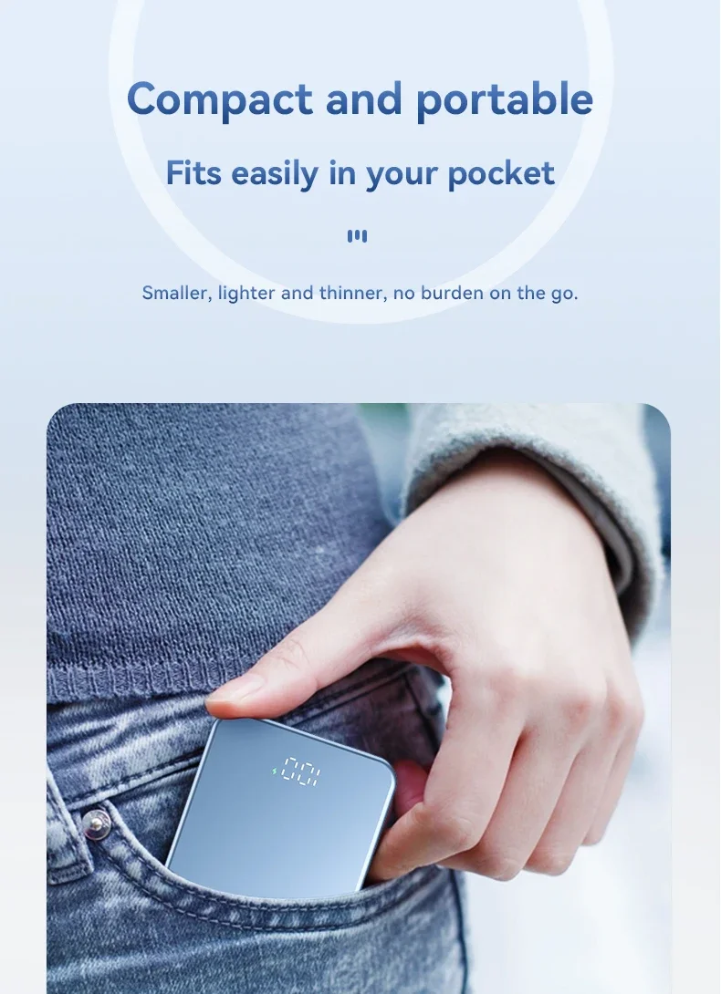 Ultra-thin Magnetic Wireless Power Bank Fast Charging External Spare Battery 5000mAh USB C PD20W 10000mAh for iPhone 15 Samsung