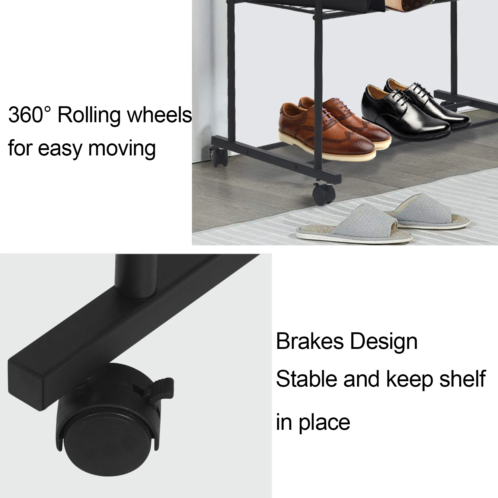 Heavy Duty Rolling Clothes Rack with Wheels Metal Coat Hanger Stand Shoes Storage Organizer