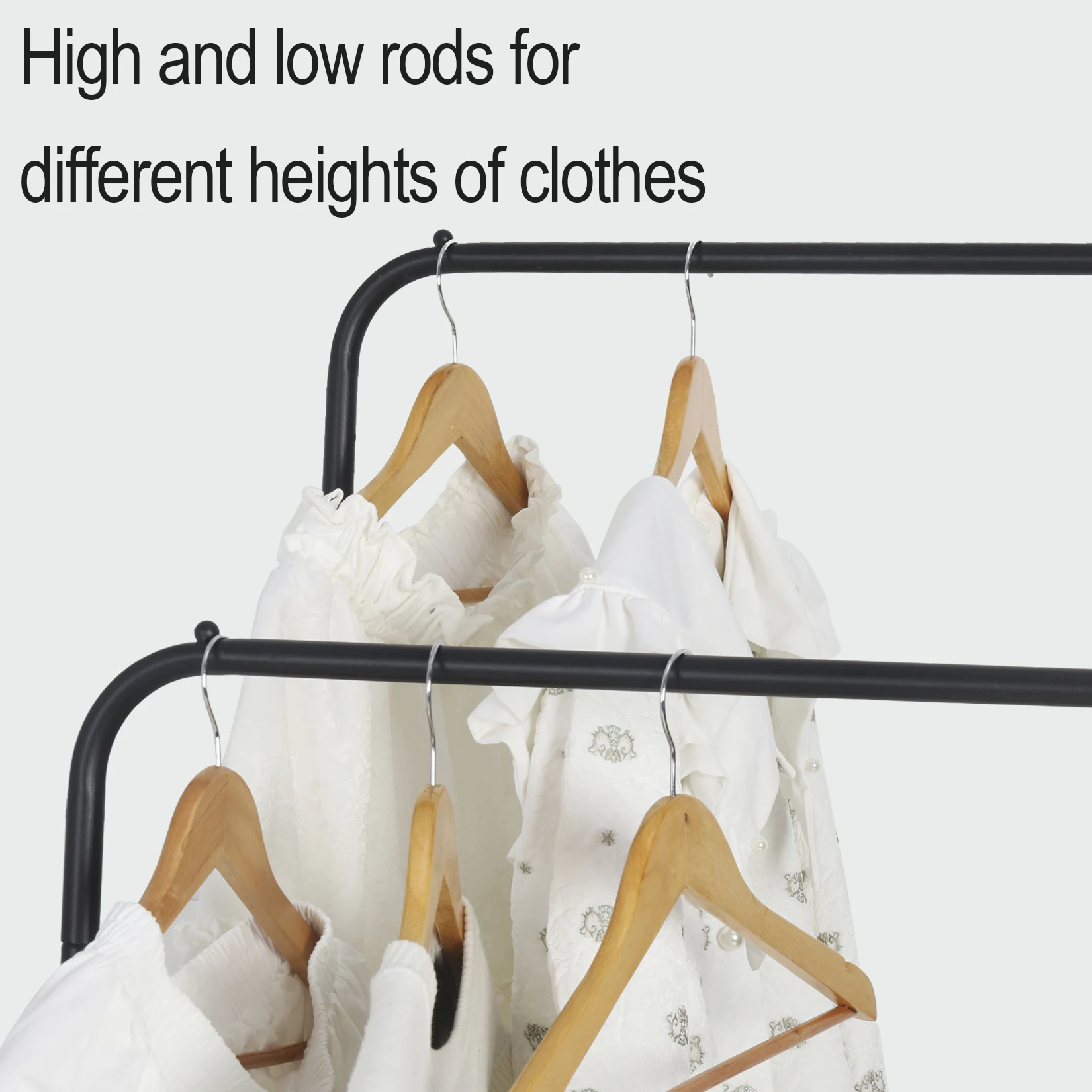 Heavy Duty Rolling Clothes Rack with Wheels Metal Coat Hanger Stand Shoes Storage Organizer