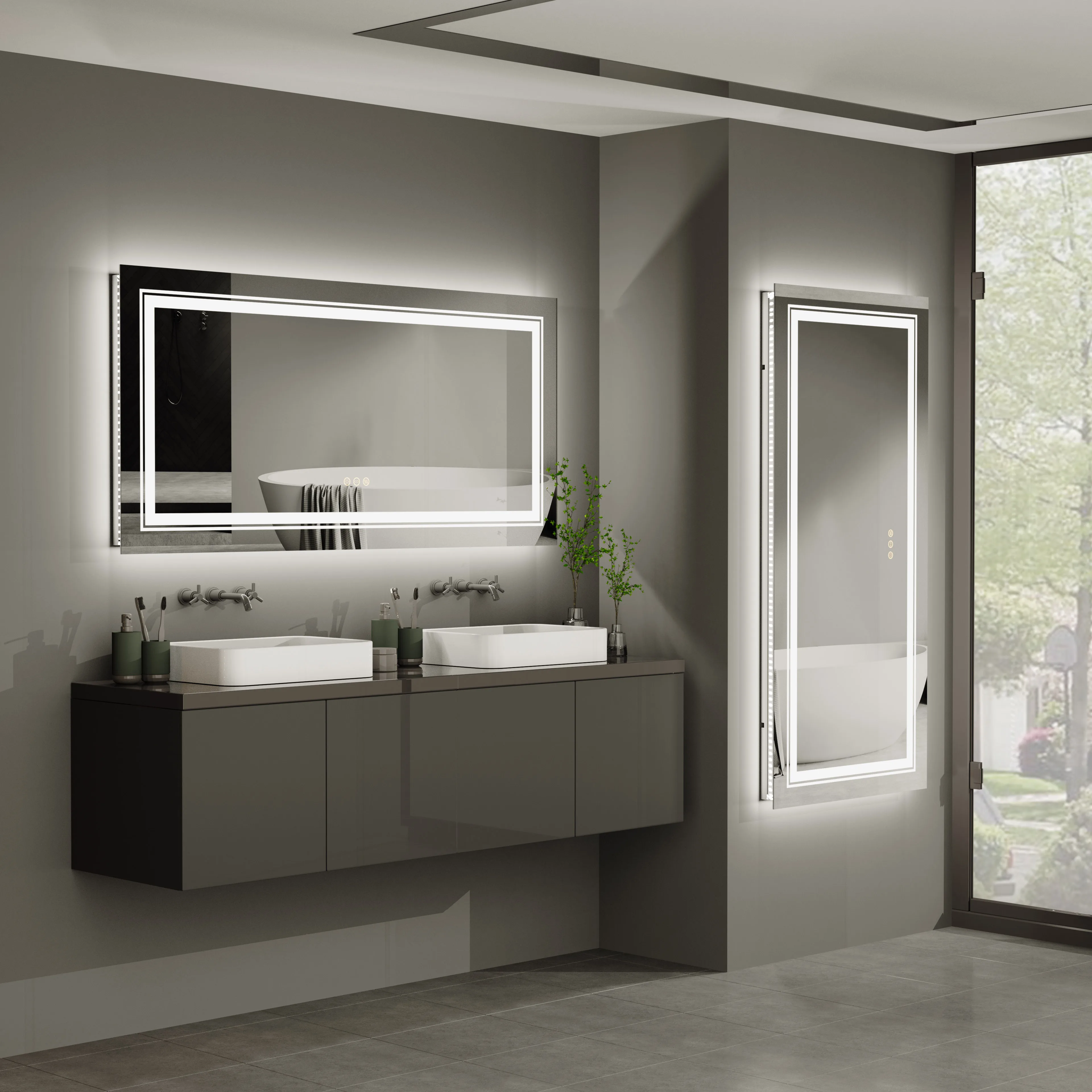 48"X24" LED Bathroom Mirror with Lights, Anti-Fog, Dimmable, Backlit + Front Lit, Lighted Bathroom Vanity Mirror Memory