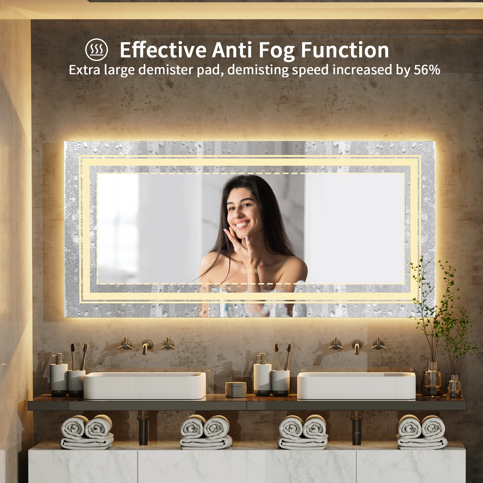 48"X24" LED Bathroom Mirror with Lights, Anti-Fog, Dimmable, Backlit + Front Lit, Lighted Bathroom Vanity Mirror Memory