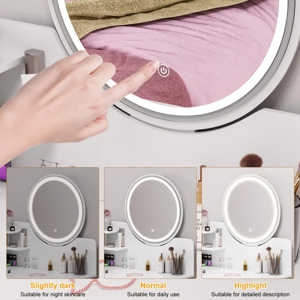 Makeup Vanity Desk with LED Lighted Mirror Vanity Table with 1 Drawer and 2 Opening Shelves 3 Modes Brightness Adjustable