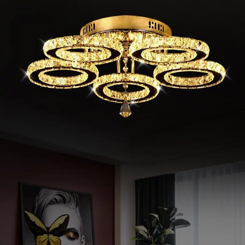 Modern Pendant Light Led Crystal Ring Ceiling Lamp Living Dining Room Chandelier Lustre Bedroom Luxury Home Decor Fixture Lumina