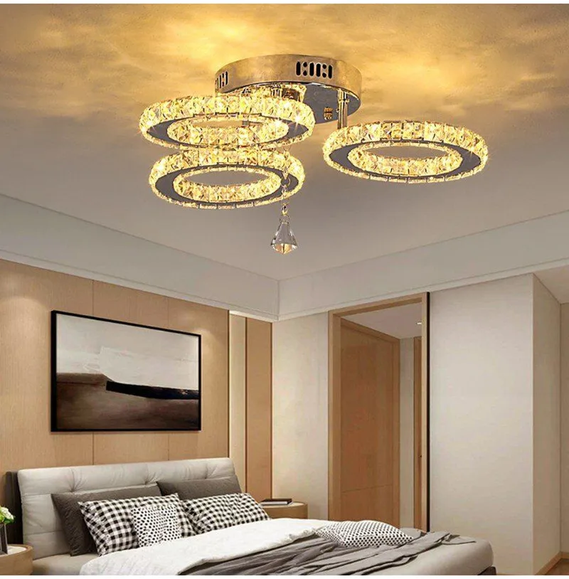 Modern Pendant Light Led Crystal Ring Ceiling Lamp Living Dining Room Chandelier Lustre Bedroom Luxury Home Decor Fixture Lumina