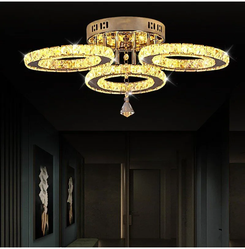 Modern Pendant Light Led Crystal Ring Ceiling Lamp Living Dining Room Chandelier Lustre Bedroom Luxury Home Decor Fixture Lumina