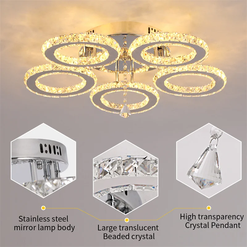 Modern Pendant Light Led Crystal Ring Ceiling Lamp Living Dining Room Chandelier Lustre Bedroom Luxury Home Decor Fixture Lumina