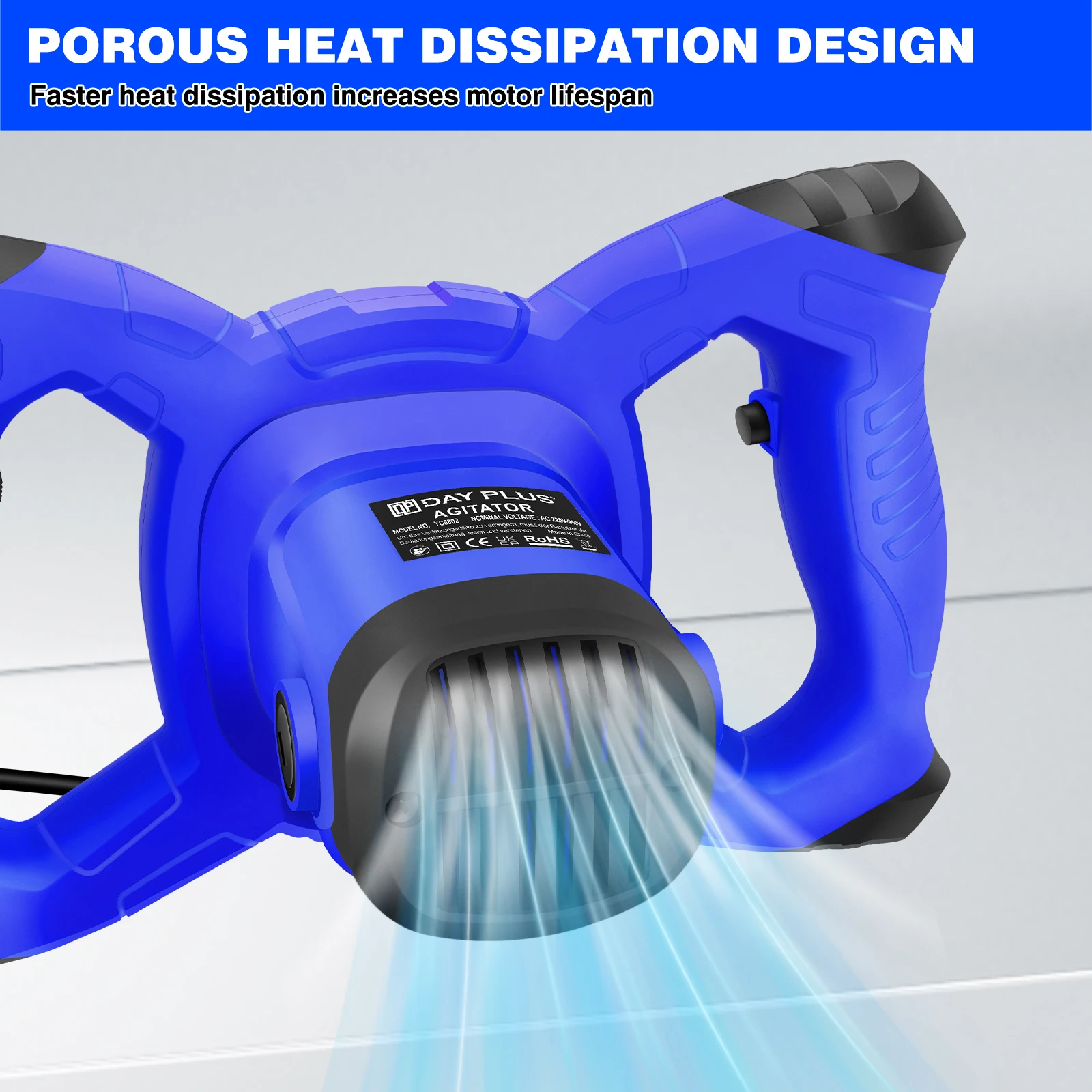 2600W Portable Electric Cement Mixer, 6 Speed Handheld Mixer Stirring Tool for Mixing Grout Paint Mortar Mud Plaster Tool