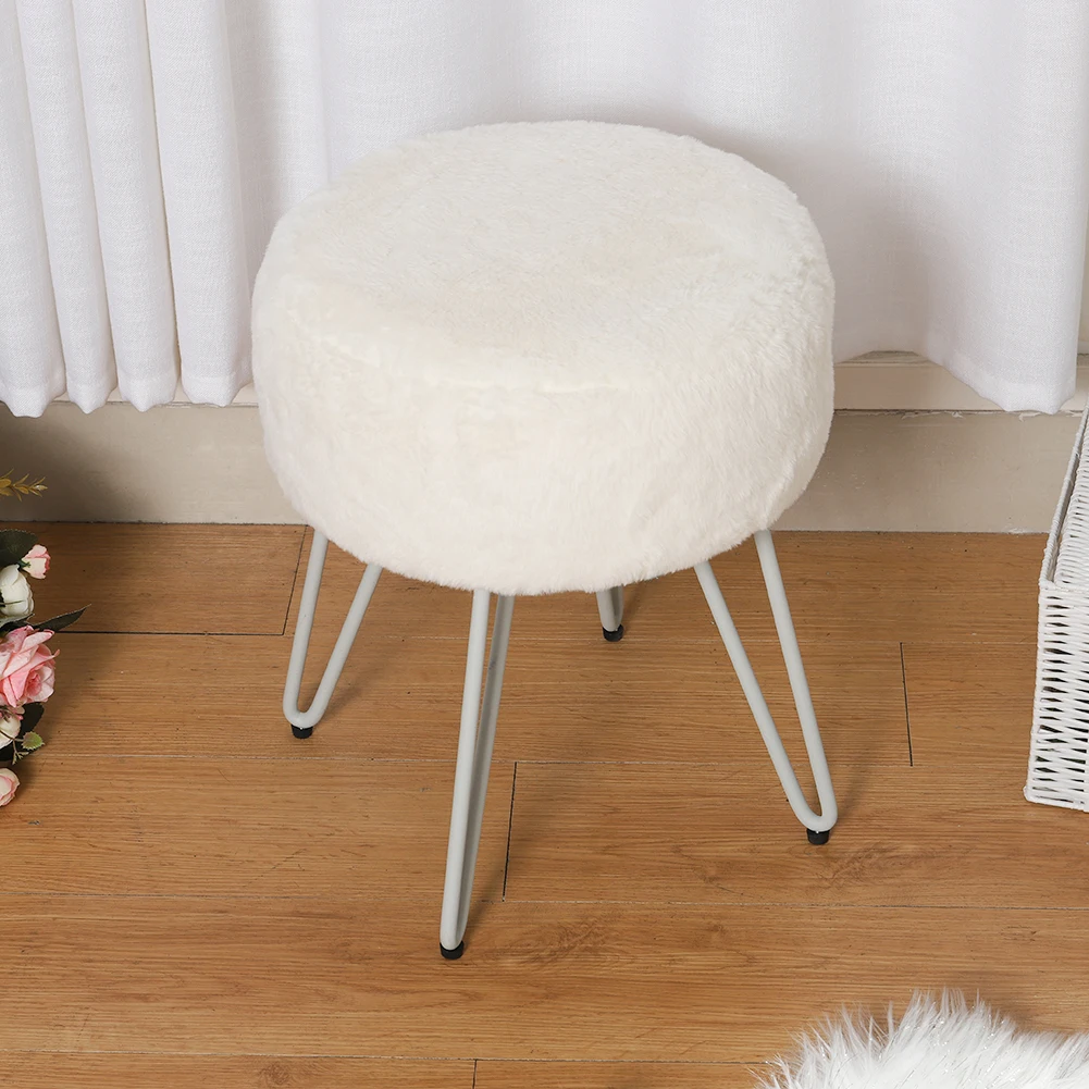 Voltsify White Round Plush Vanity Stool with Metal Legs Living Room Shoe Changing Stool Leisure Stool Furniture