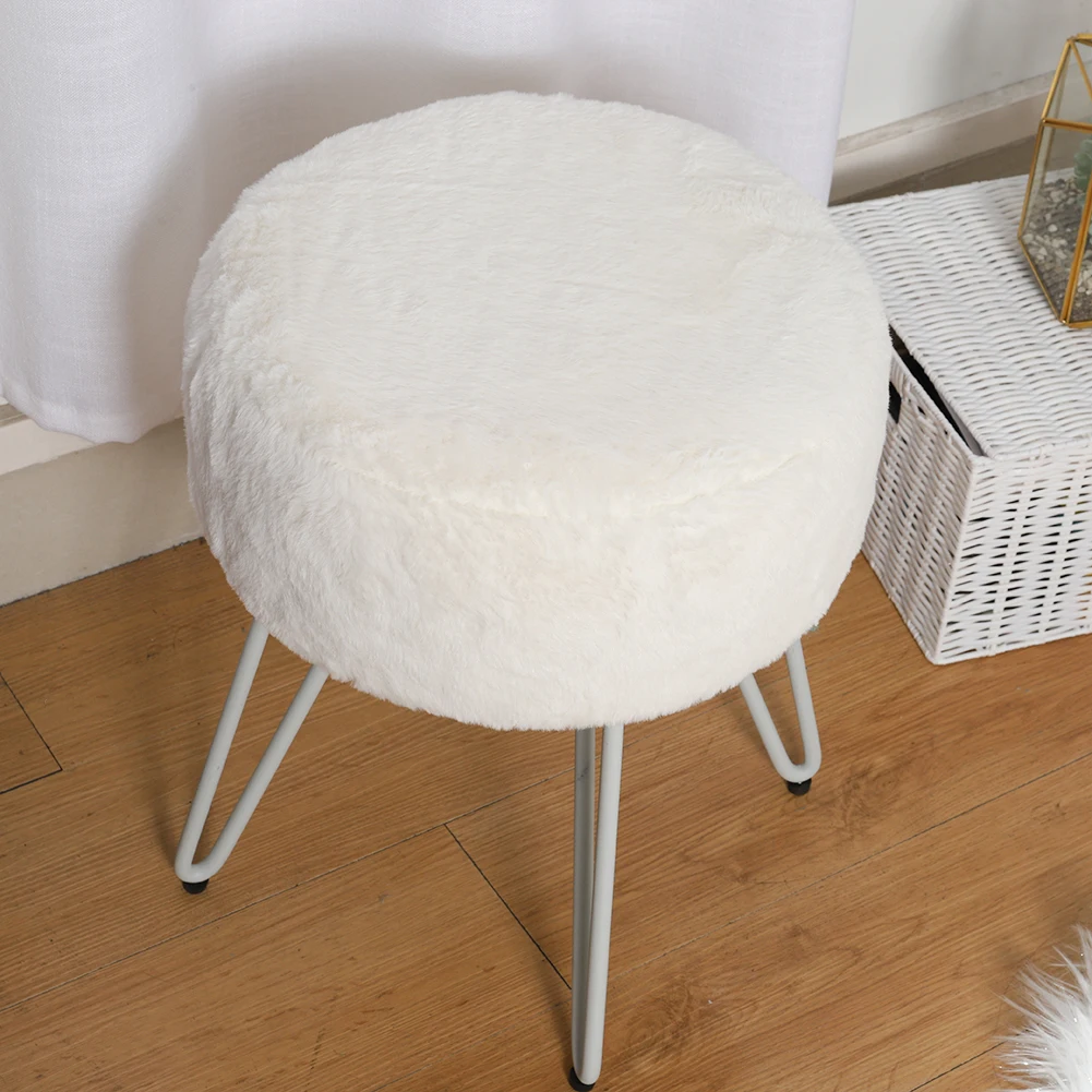 Voltsify White Round Plush Vanity Stool with Metal Legs Living Room Shoe Changing Stool Leisure Stool Furniture