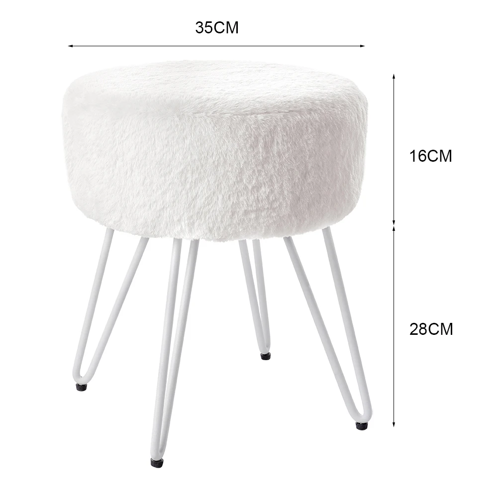Voltsify White Round Plush Vanity Stool with Metal Legs Living Room Shoe Changing Stool Leisure Stool Furniture