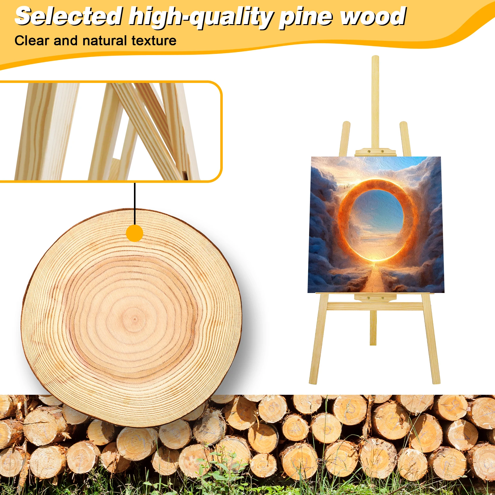 1.5M Wooden Artist Easel|Adjustable A-Frame Display|Folding Pine Wood Stand|for Wedding/Studio/Exhibition (Easy Assembly)