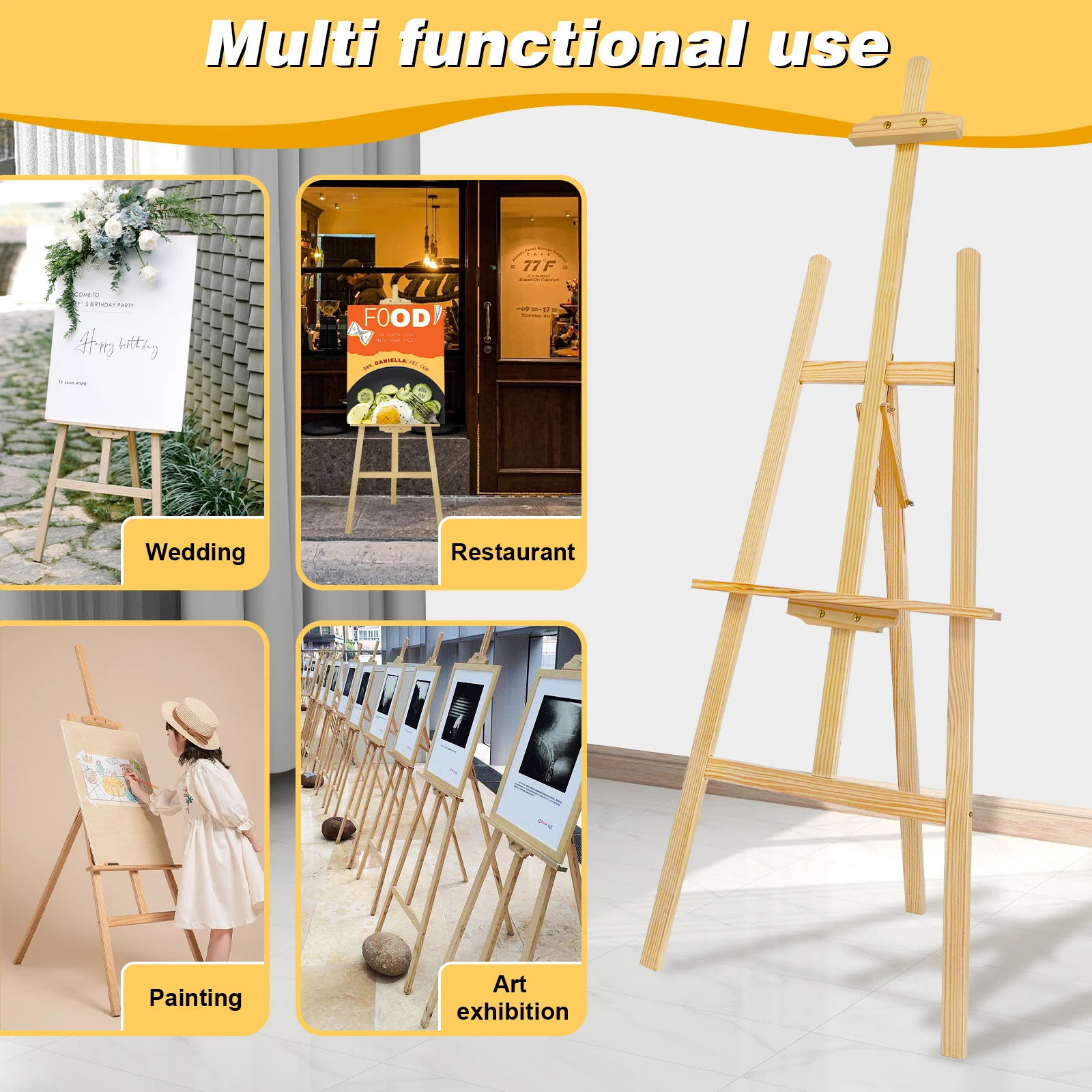 1.5M Wooden Artist Easel|Adjustable A-Frame Display|Folding Pine Wood Stand|for Wedding/Studio/Exhibition (Easy Assembly)