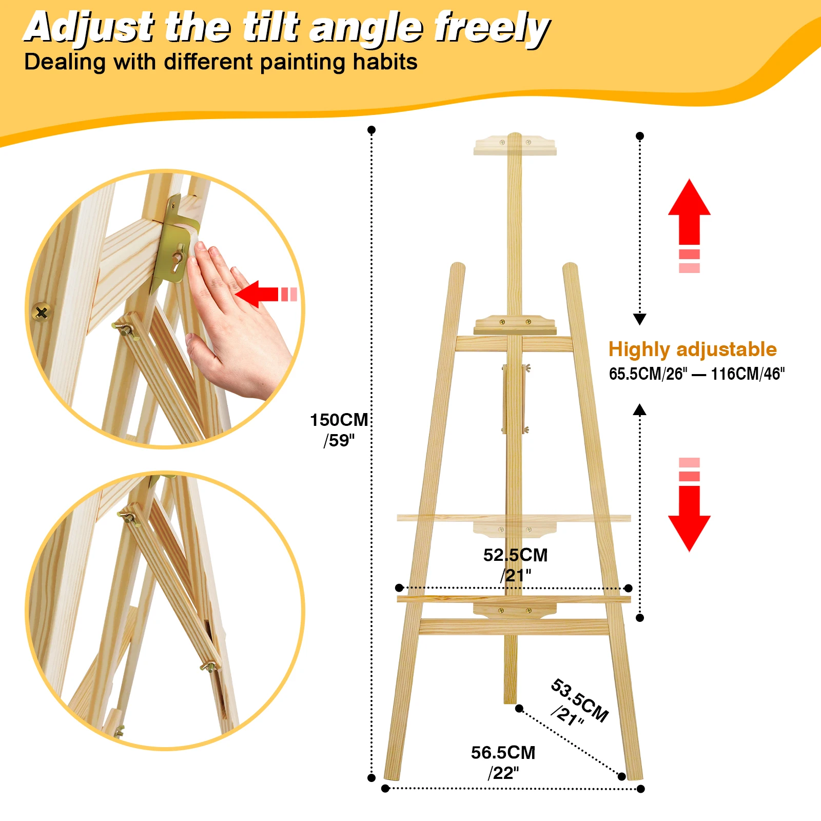 1.5M Wooden Artist Easel|Adjustable A-Frame Display|Folding Pine Wood Stand|for Wedding/Studio/Exhibition (Easy Assembly)
