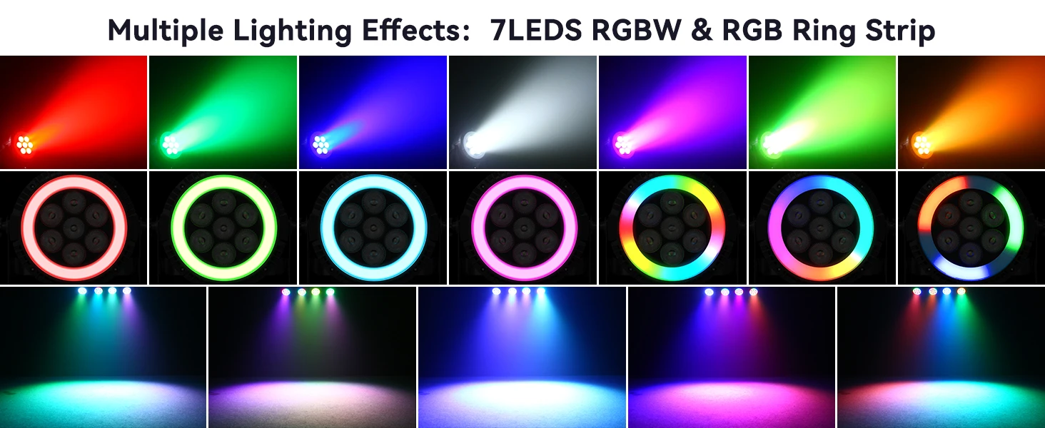 Datewink 7LEDs RGBW Par Light With Strip Stage Lighting Effect DMX Remote Control DJ Lights For Disco Dance Party Bar Wedding