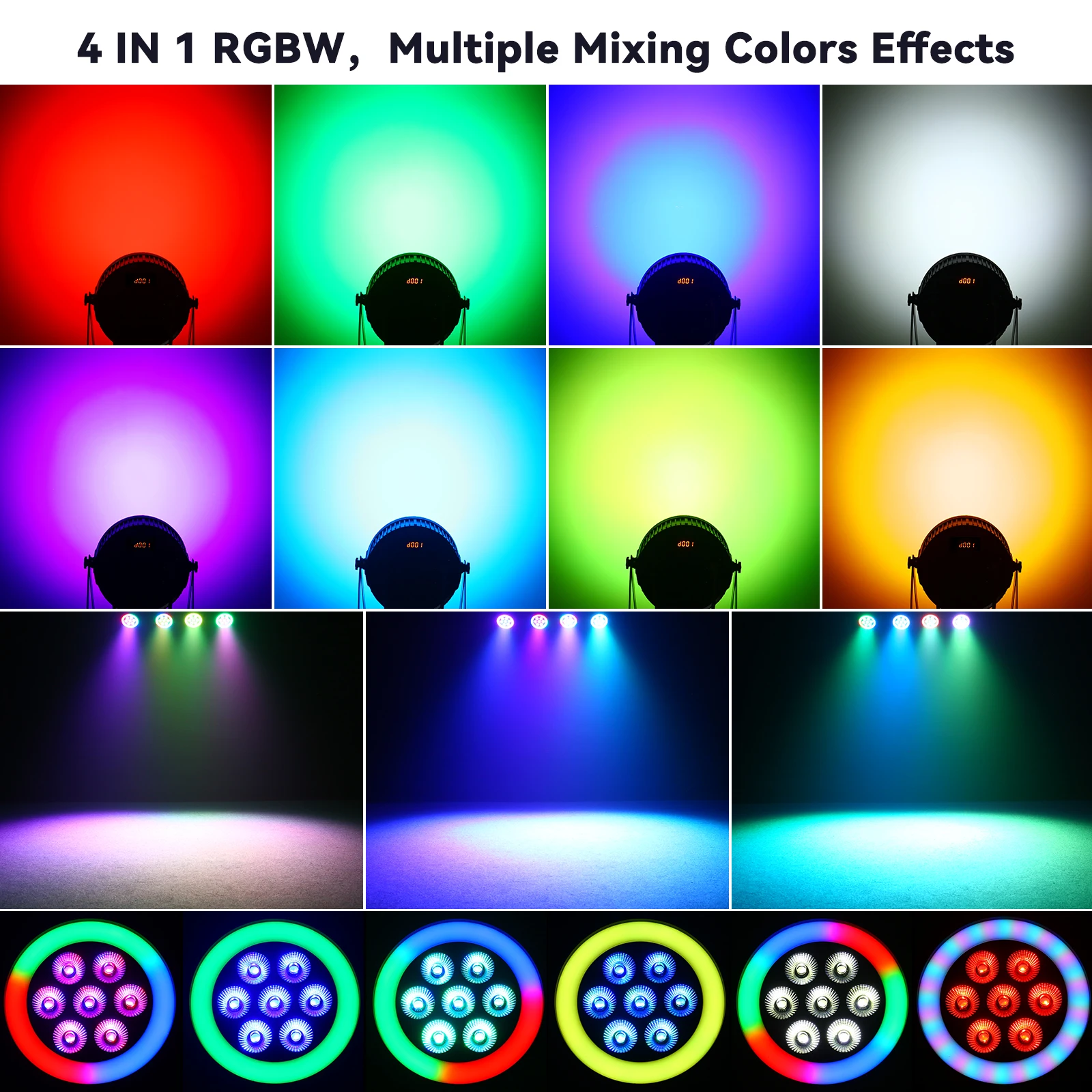 Datewink 7LEDs RGBW Par Light With Strip Stage Lighting Effect DMX Remote Control DJ Lights For Disco Dance Party Bar Wedding