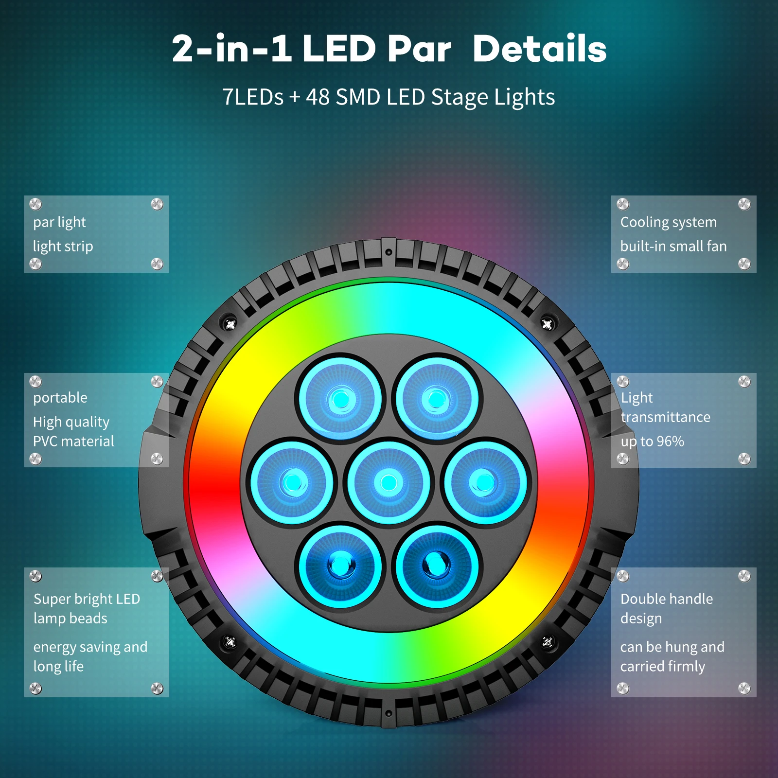 Datewink 7LEDs RGBW Par Light With Strip Stage Lighting Effect DMX Remote Control DJ Lights For Disco Dance Party Bar Wedding
