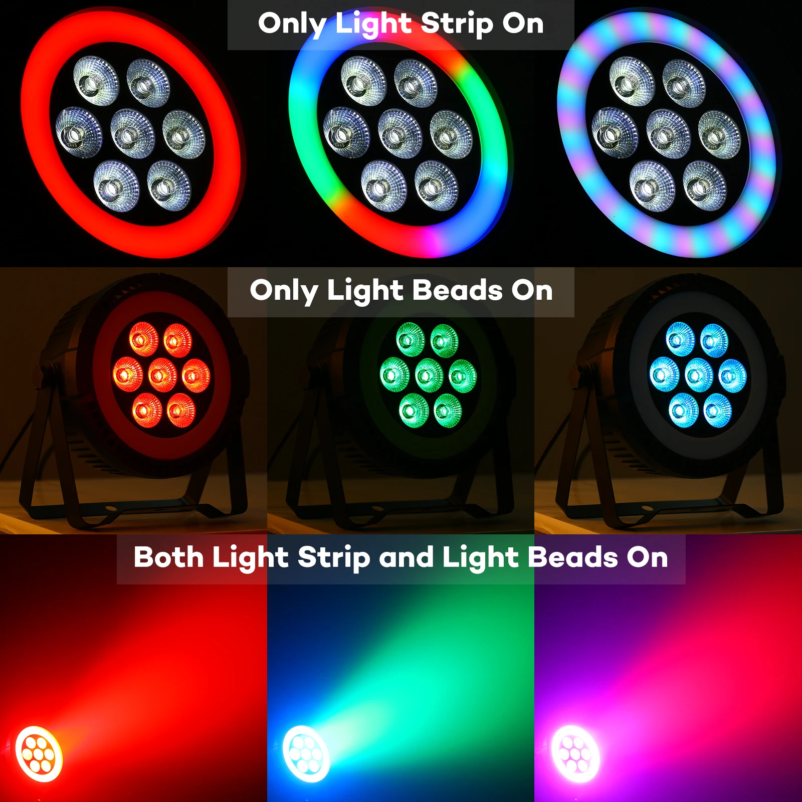 Datewink 7LEDs RGBW Par Light With Strip Stage Lighting Effect DMX Remote Control DJ Lights For Disco Dance Party Bar Wedding