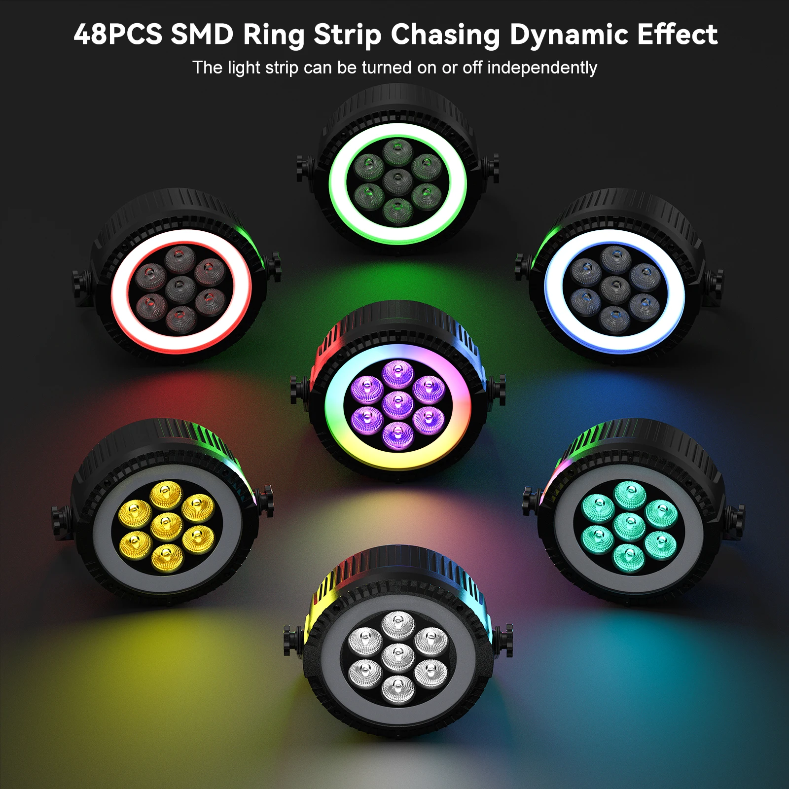 Datewink 7LEDs RGBW Par Light With Strip Stage Lighting Effect DMX Remote Control DJ Lights For Disco Dance Party Bar Wedding