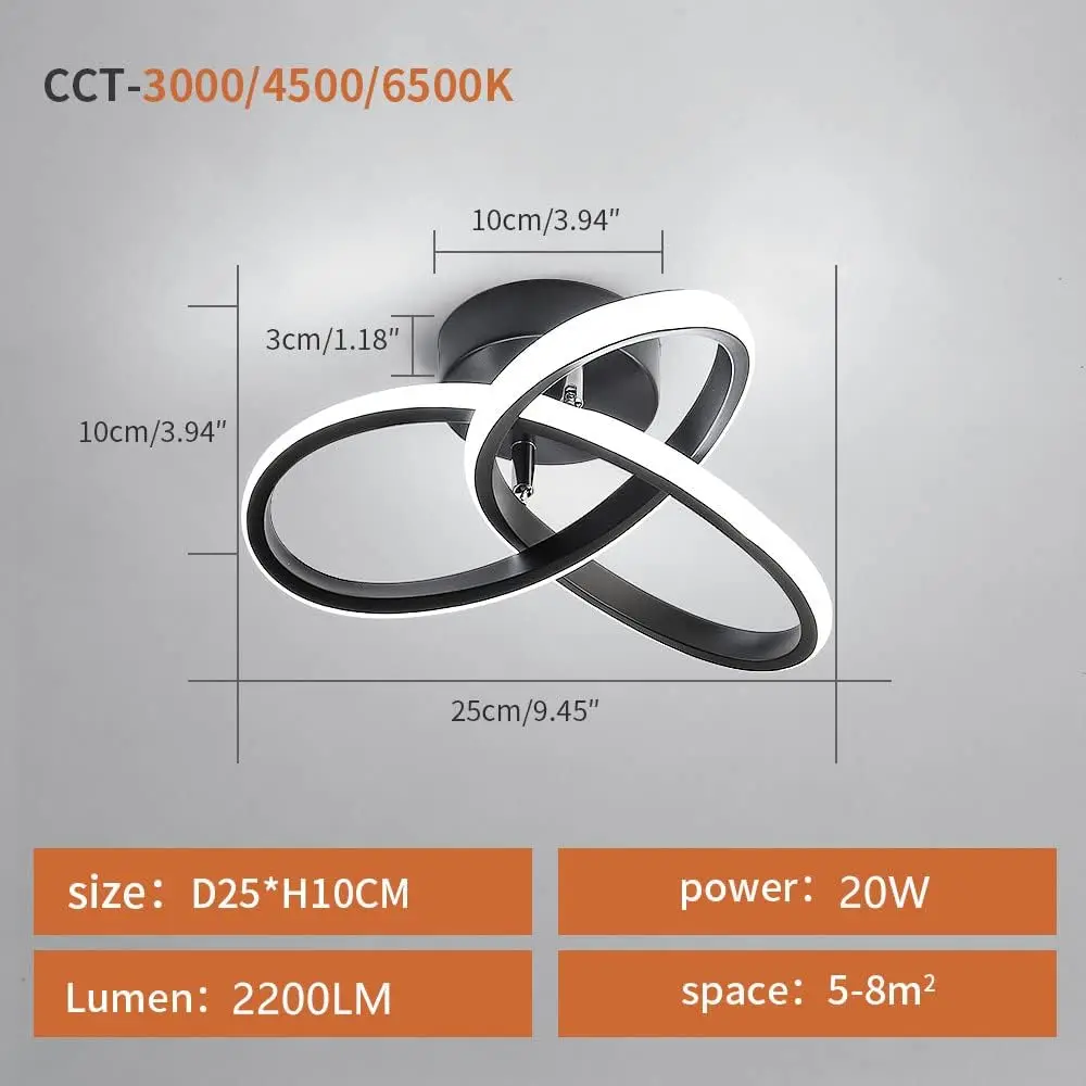 Modern LED Ceiling Light,LED Ceiling Light,20W for Bedroom,Kitchen,Living Room,Diameter 25 cm, Dimmable 3000K/4500K/6500K
