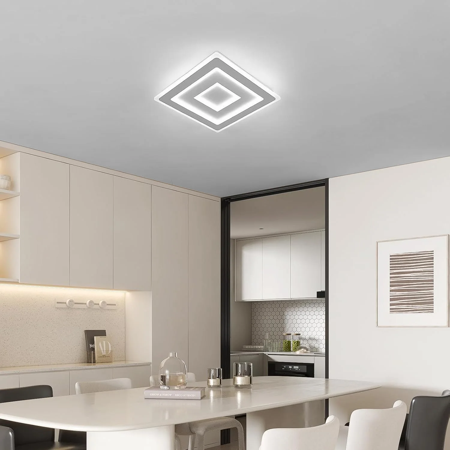 Modern Square LED Ceiling Light,28W Acrylic Lamp,White Chandelier for Bedroom, Living Room Warm Light 3000K