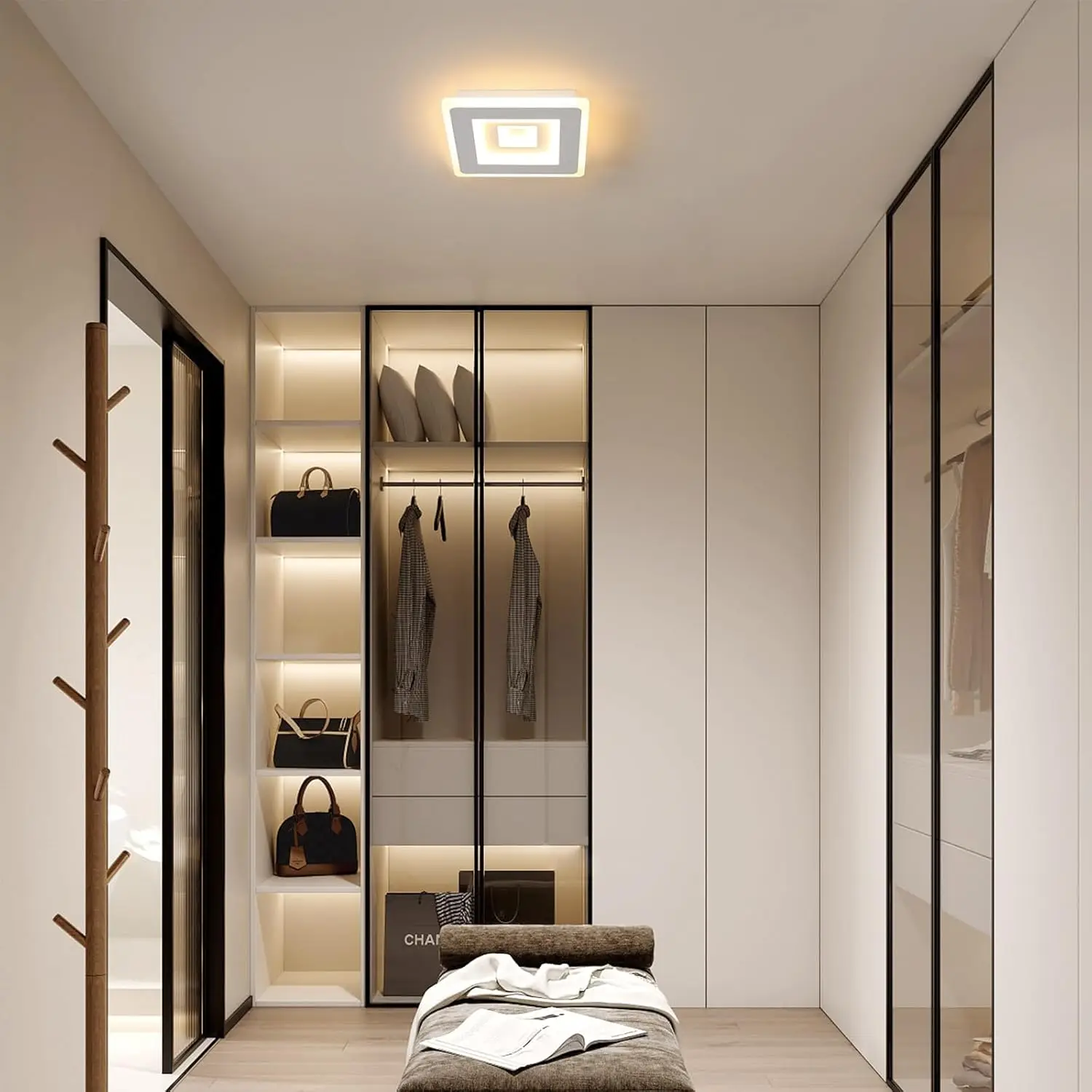 Modern Square LED Ceiling Light,28W Acrylic Lamp,White Chandelier for Bedroom, Living Room Warm Light 3000K