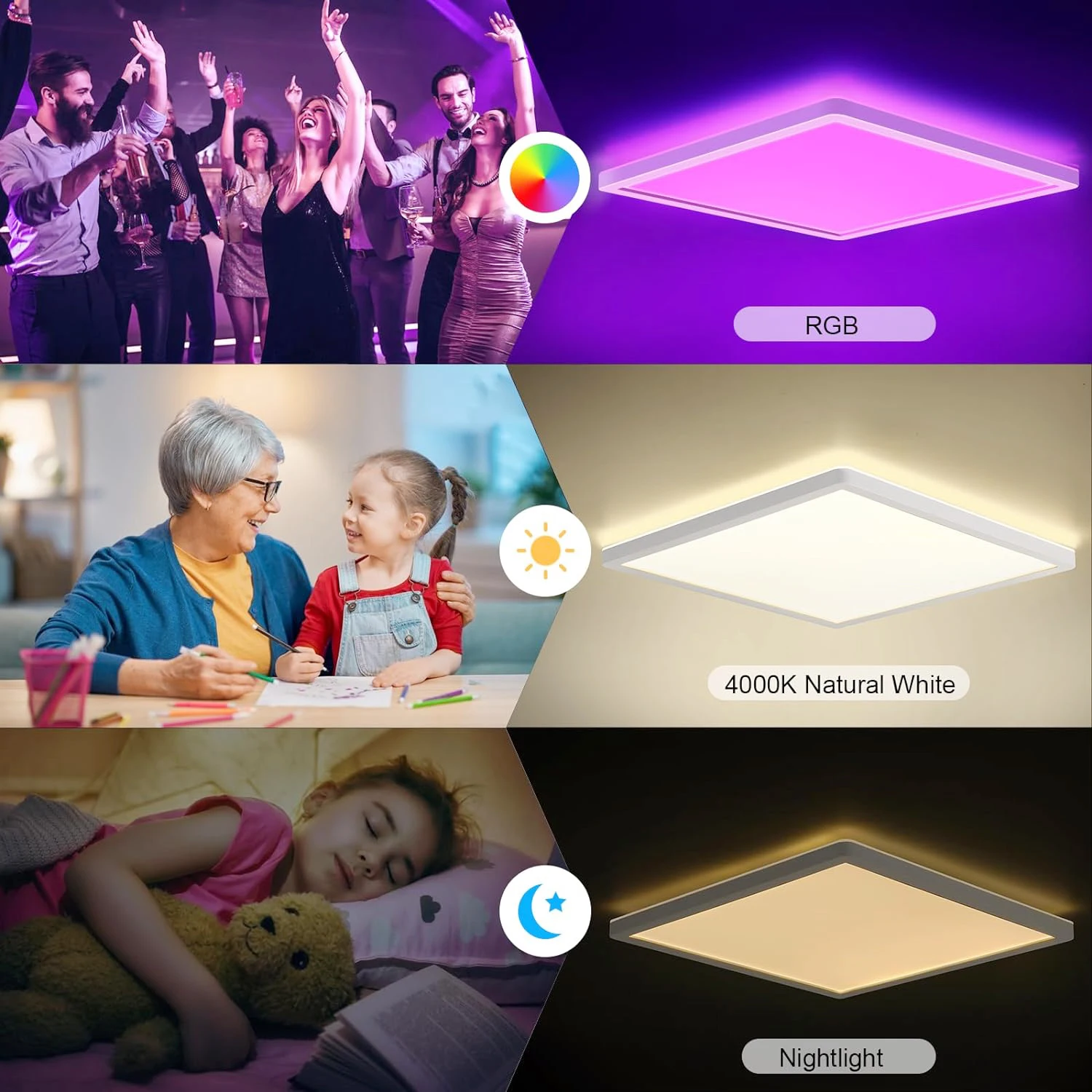 Flush Mount Ceiling Light,RGB LED Smart Ceiling Light 24W 2400LM Smart Home Lighting LED Ceiling Light Dimmable Color Changing