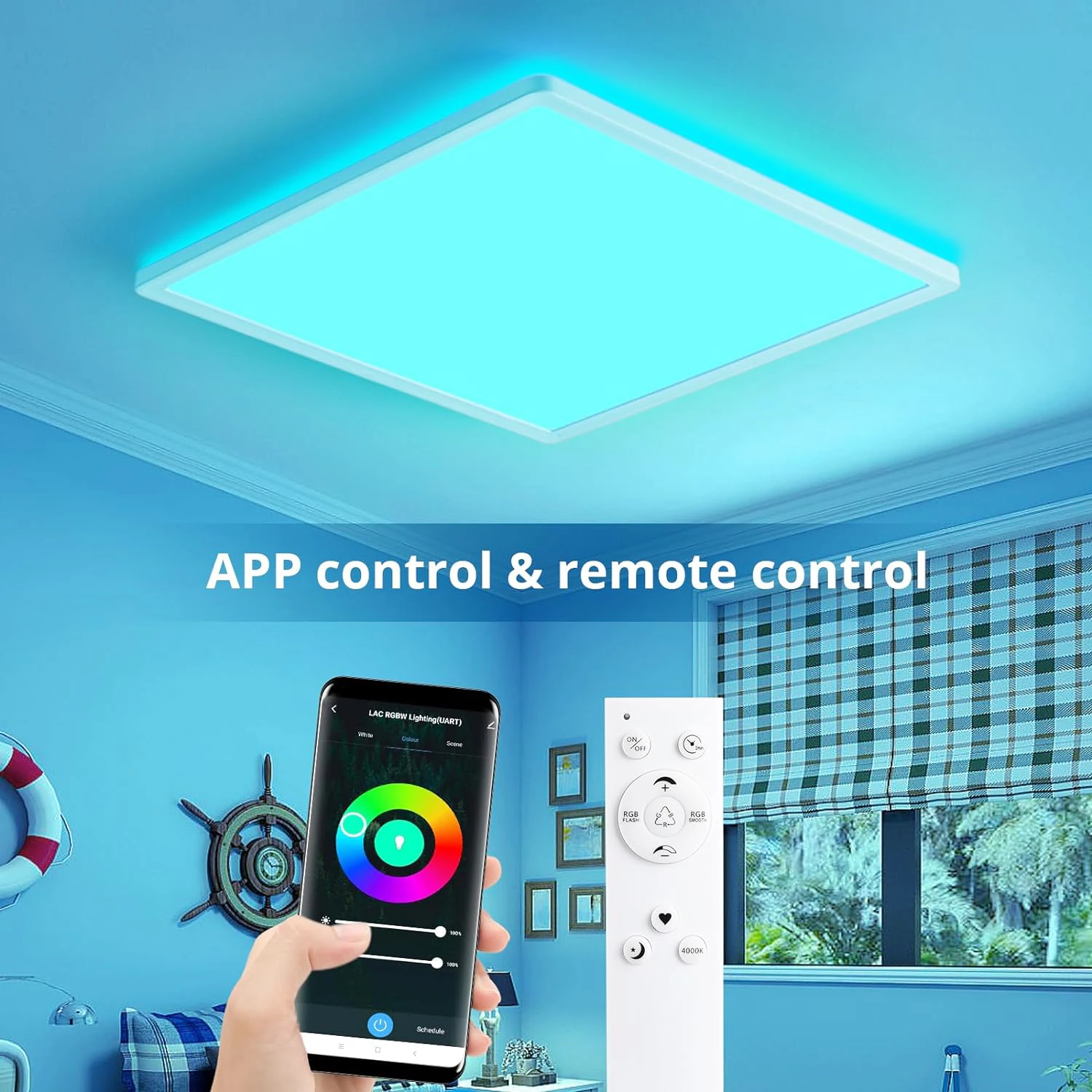 Flush Mount Ceiling Light,RGB LED Smart Ceiling Light 24W 2400LM Smart Home Lighting LED Ceiling Light Dimmable Color Changing