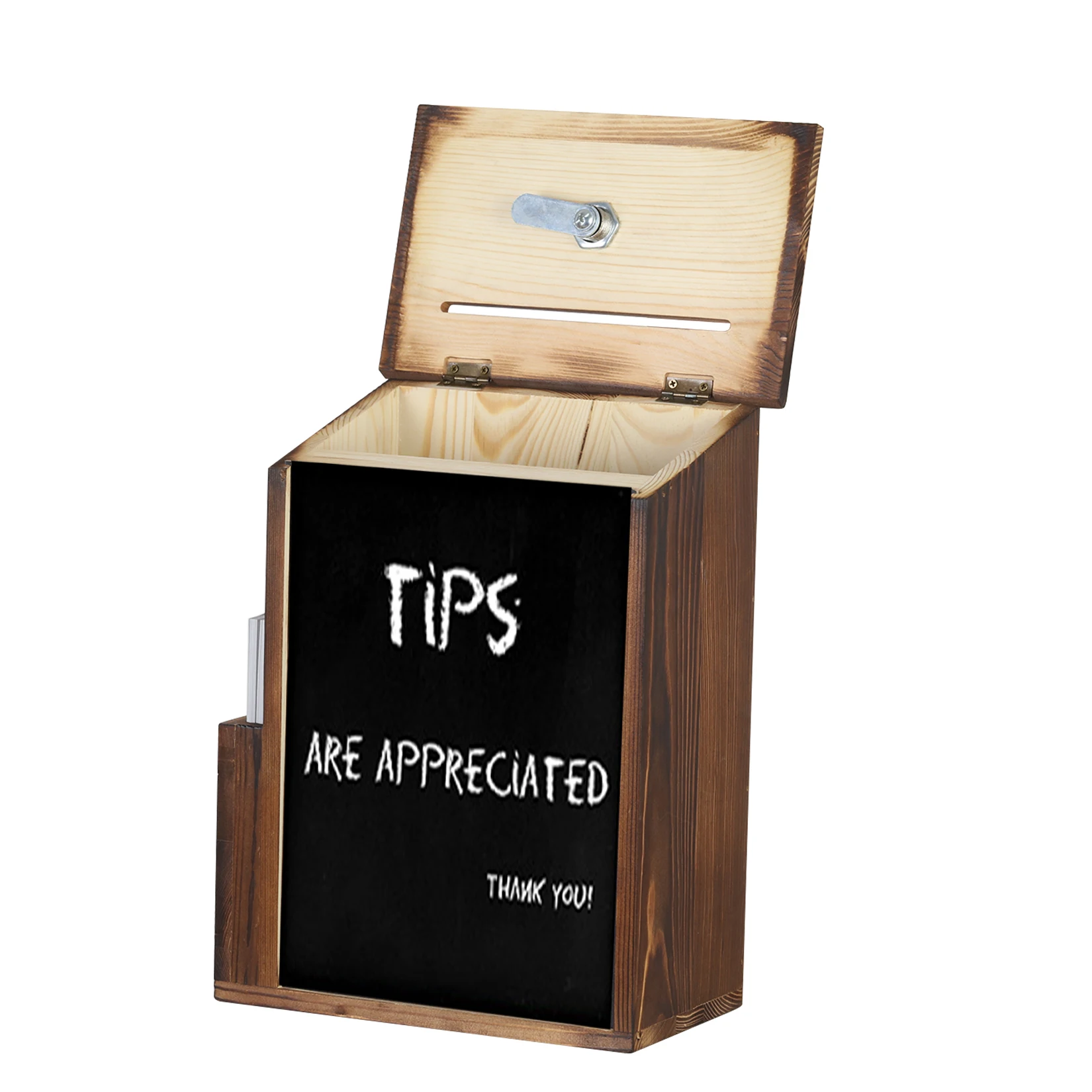Lockable Suggestion Box Wooden Charity Donation Boxes Wall Mounted Comment Ballot Box with Lock Card Holder and Writing Board