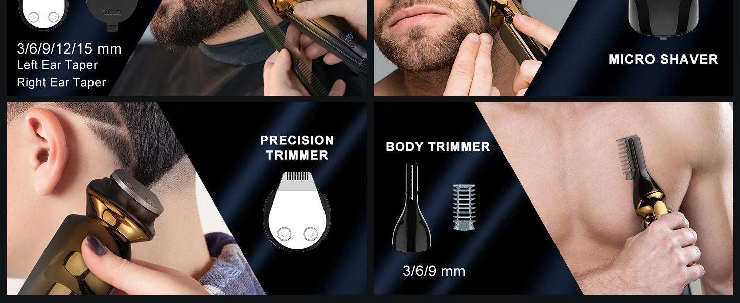 Hatteker 6-in-1 High Quality USB Chargeable Barber Waterproof Cordless Hair Trimmer Electric Cordless Professional Hair Clippers