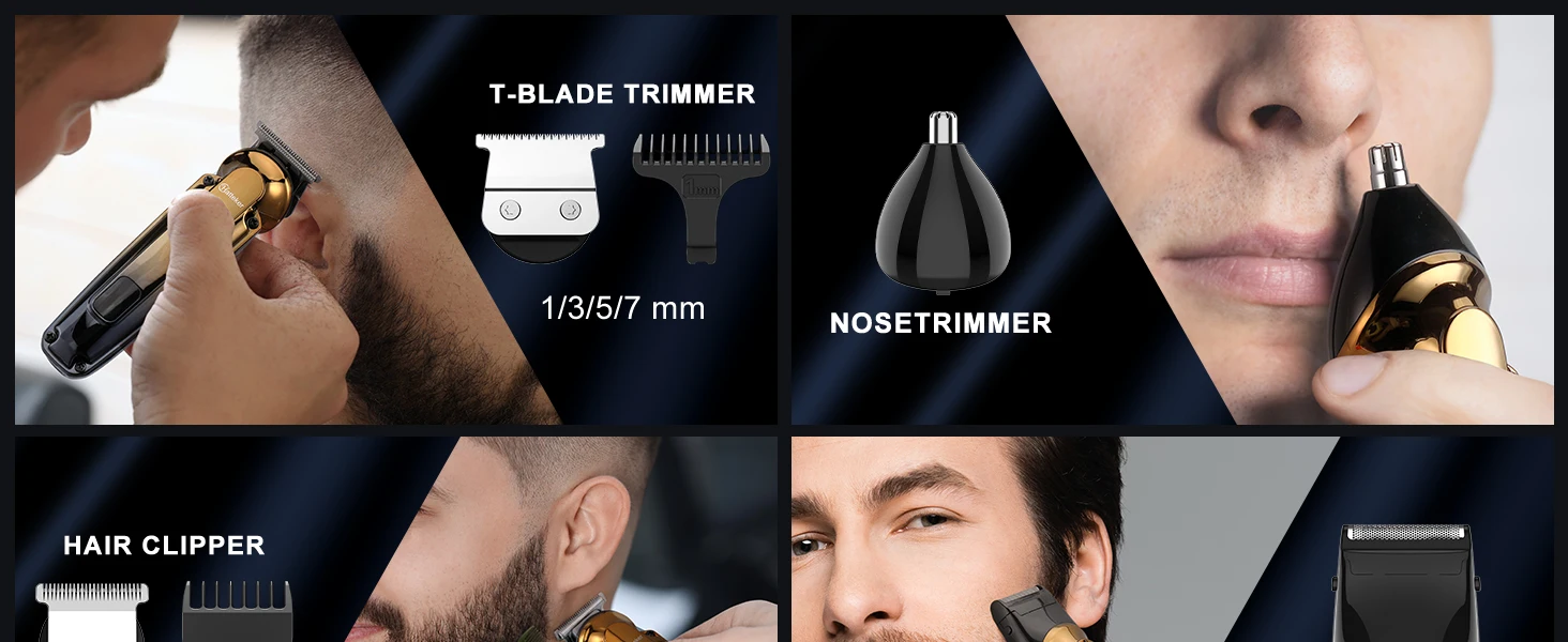 Hatteker 6-in-1 High Quality USB Chargeable Barber Waterproof Cordless Hair Trimmer Electric Cordless Professional Hair Clippers