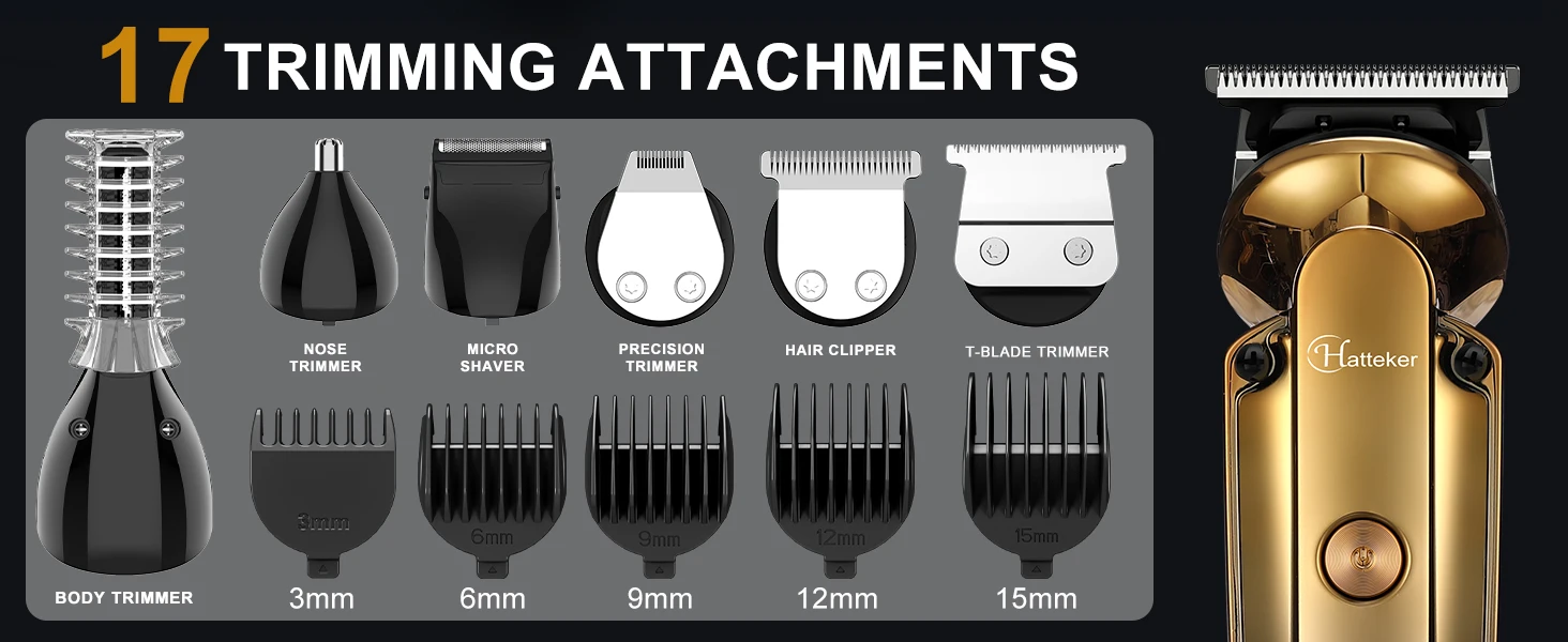 Hatteker 6-in-1 High Quality USB Chargeable Barber Waterproof Cordless Hair Trimmer Electric Cordless Professional Hair Clippers