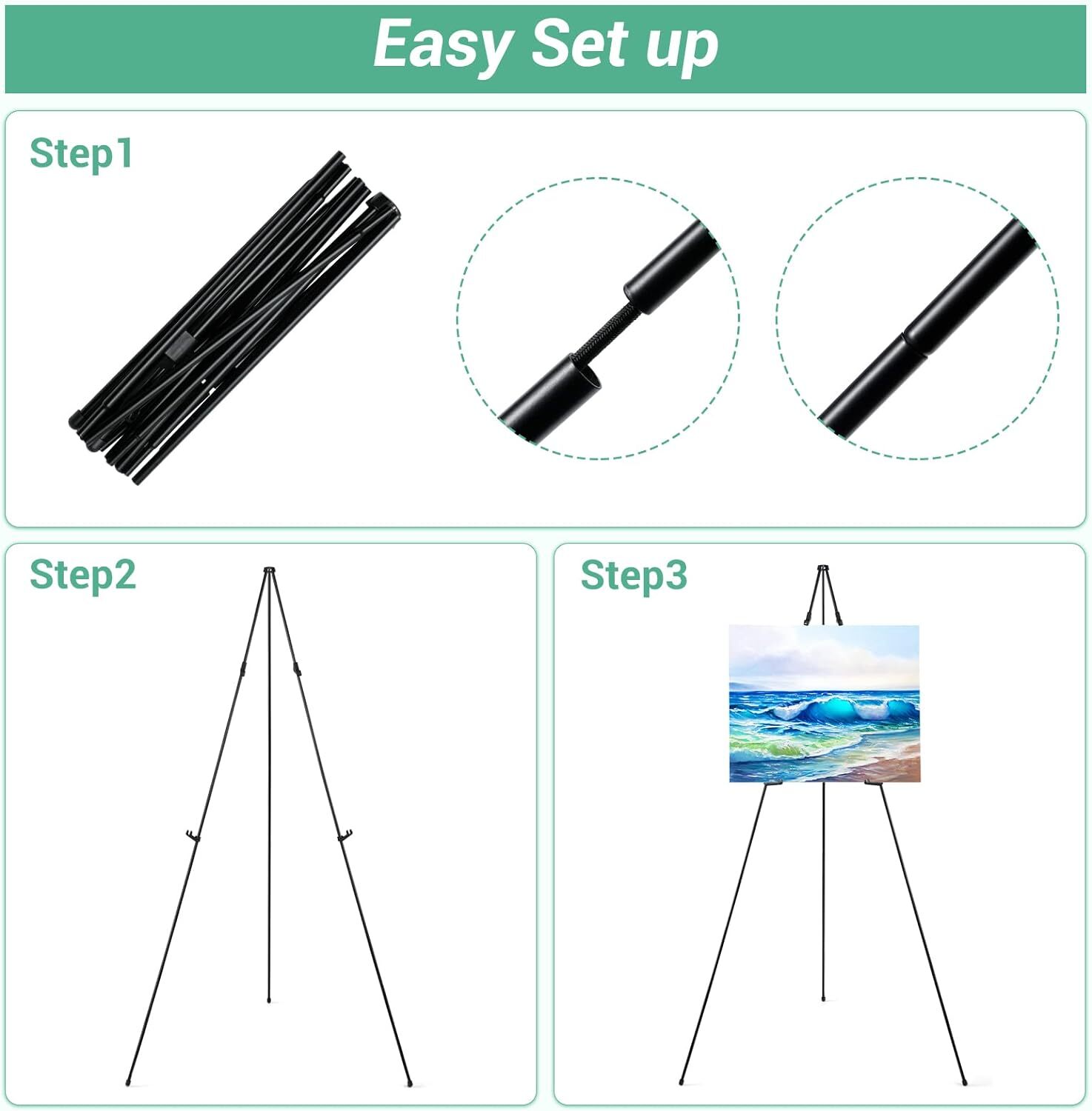 DayPlus Portable Easel Stand for Wedding Painting Display Folding Adjustable Metal Artist Tripod Easel with Bag 160cm/63inch