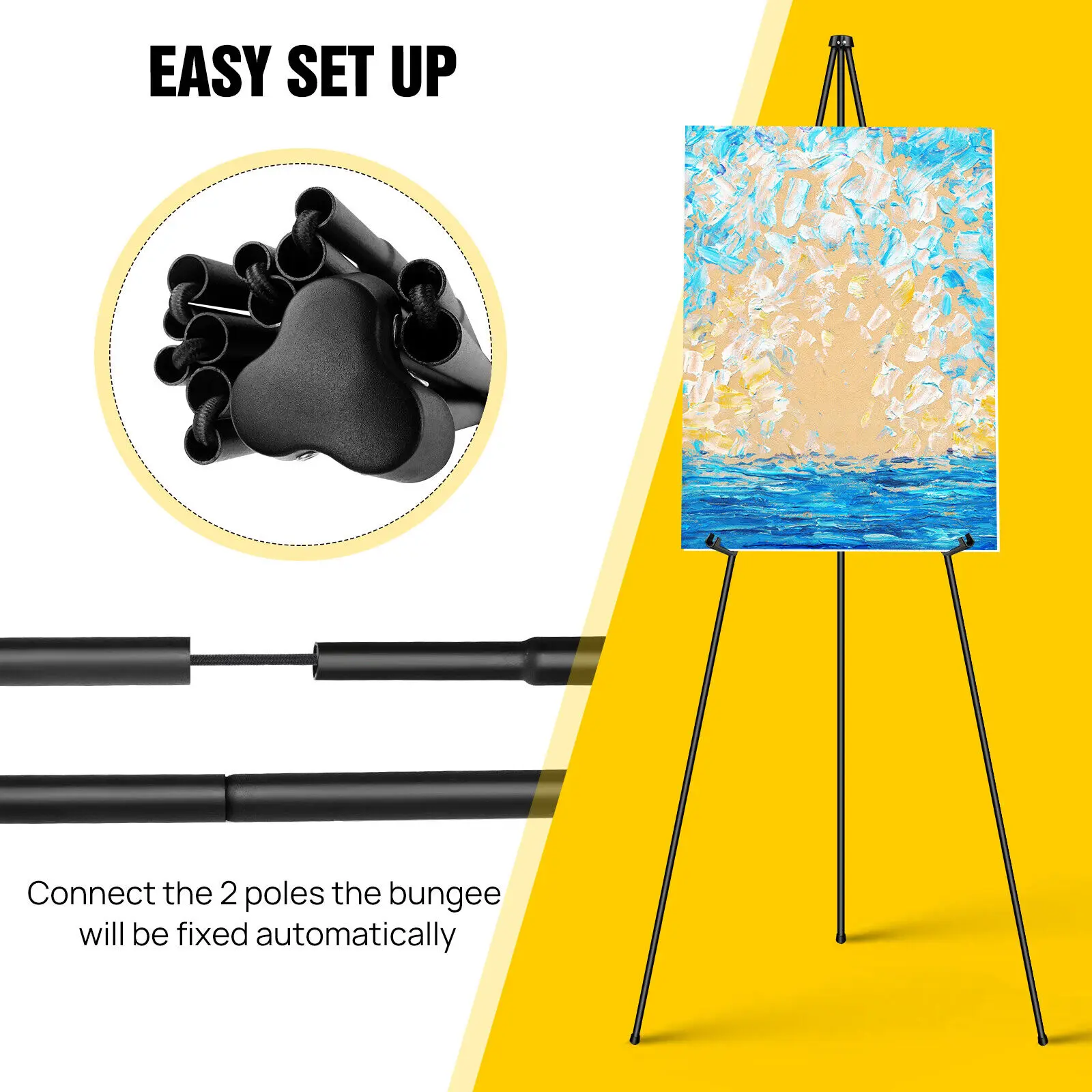 DayPlus Portable Easel Stand for Wedding Painting Display Folding Adjustable Metal Artist Tripod Easel with Bag 160cm/63inch