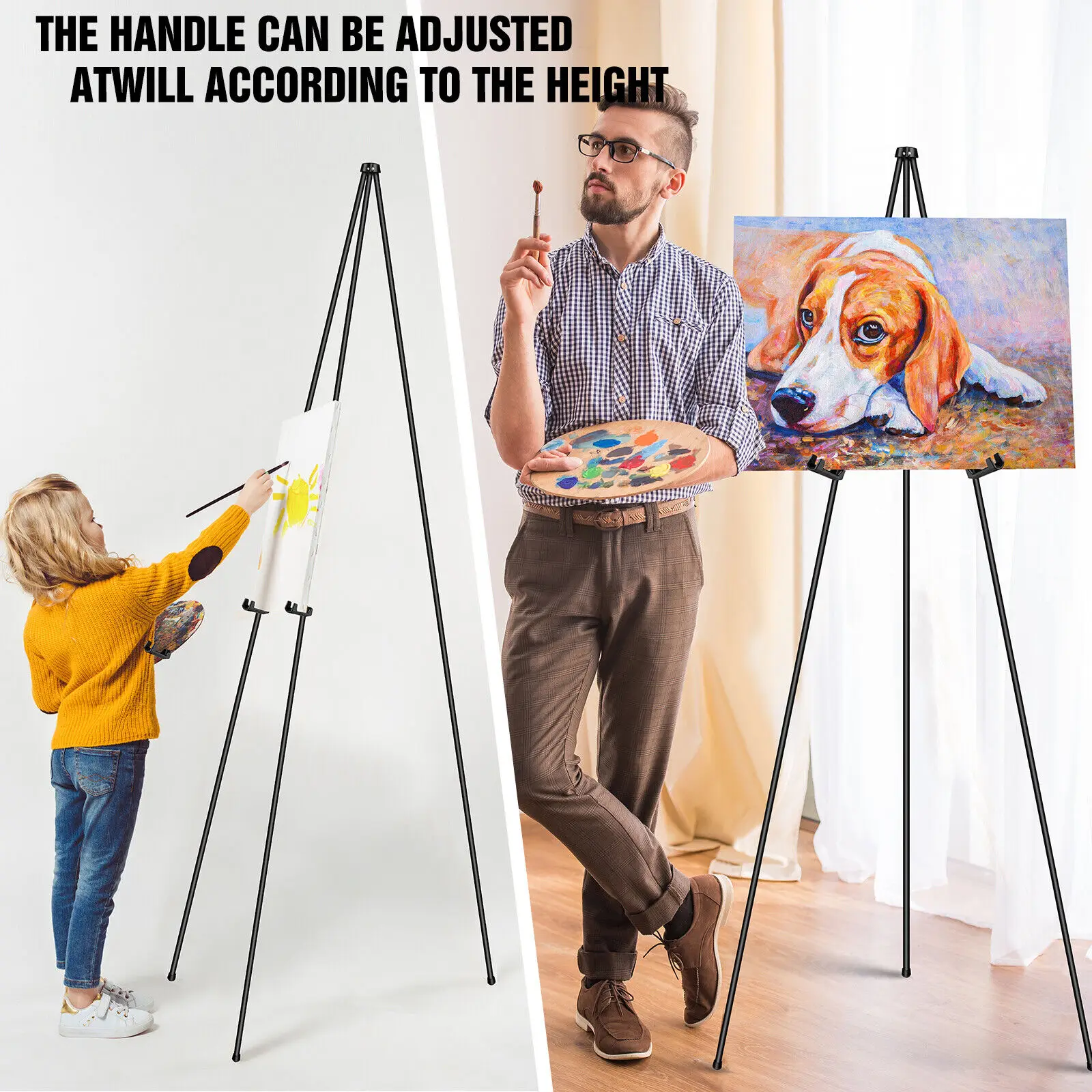 DayPlus Portable Easel Stand for Wedding Painting Display Folding Adjustable Metal Artist Tripod Easel with Bag 160cm/63inch
