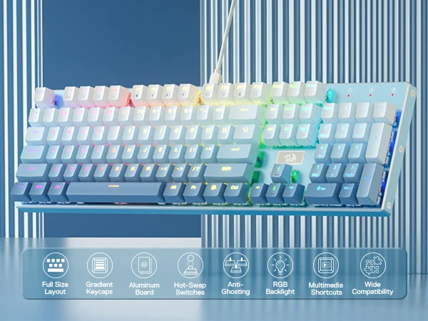 Redragon K556 SE RGB LED Backlit Wired Mechanical Gaming Keyboard, Aluminum Base, 104 Keys, Hot-Swap Linear Quiet Red Switch