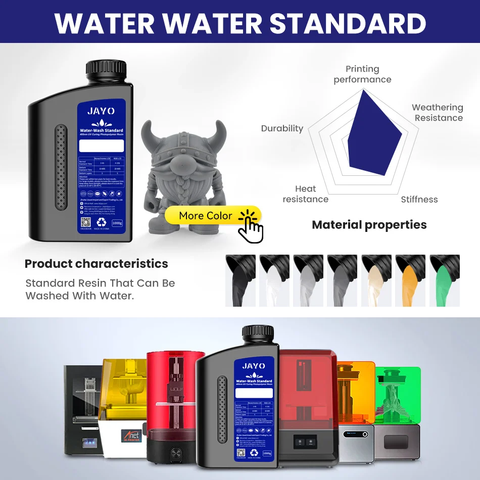 JAYO Water Washable Standard/ ABS Like Resin 3D Printer Resin 405nm UV Standard Rapid Photopolymer Resin For LCD/DLP/SLA 5Bottle