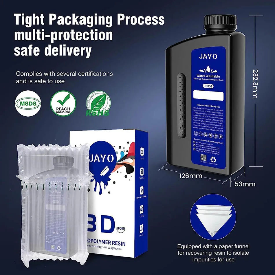 JAYO Water Washable Standard/ ABS Like Resin 3D Printer Resin 405nm UV Standard Rapid Photopolymer Resin For LCD/DLP/SLA 5Bottle
