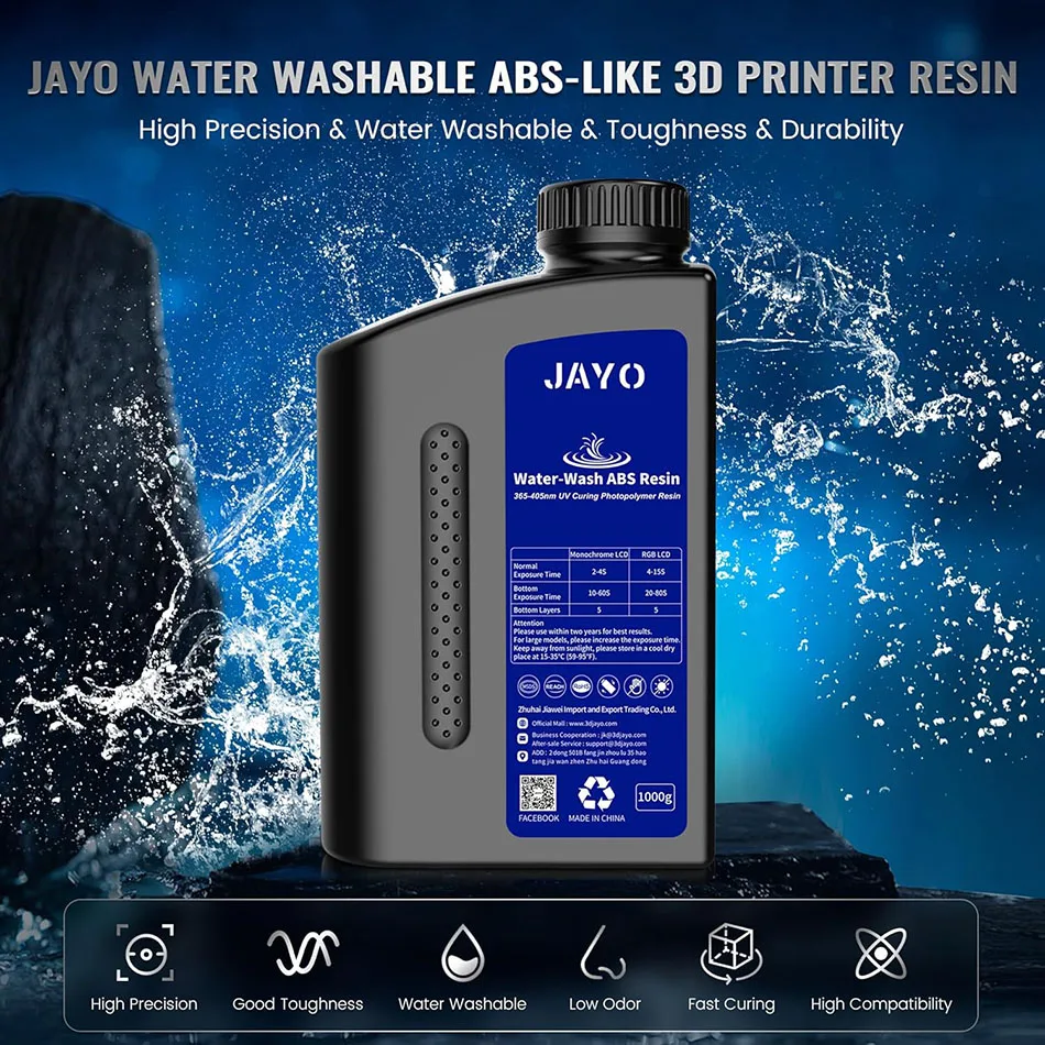 JAYO Water Washable Standard/ ABS Like Resin 3D Printer Resin 405nm UV Standard Rapid Photopolymer Resin For LCD/DLP/SLA 5Bottle