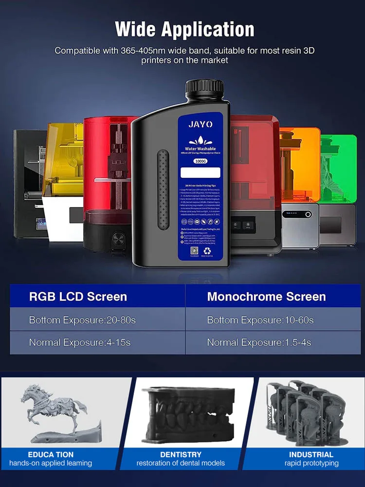 JAYO Water Washable Standard/ ABS Like Resin 3D Printer Resin 405nm UV Standard Rapid Photopolymer Resin For LCD/DLP/SLA 5Bottle