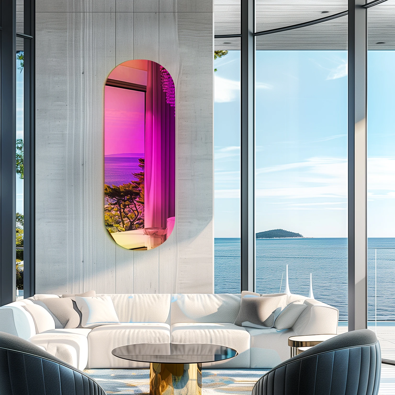 Wisfor Decorative Wall Mirror Long Oval Iridescent Mirror Full Length Rainbow Wall Hanging Accent Mirror for Bedroom Living Room