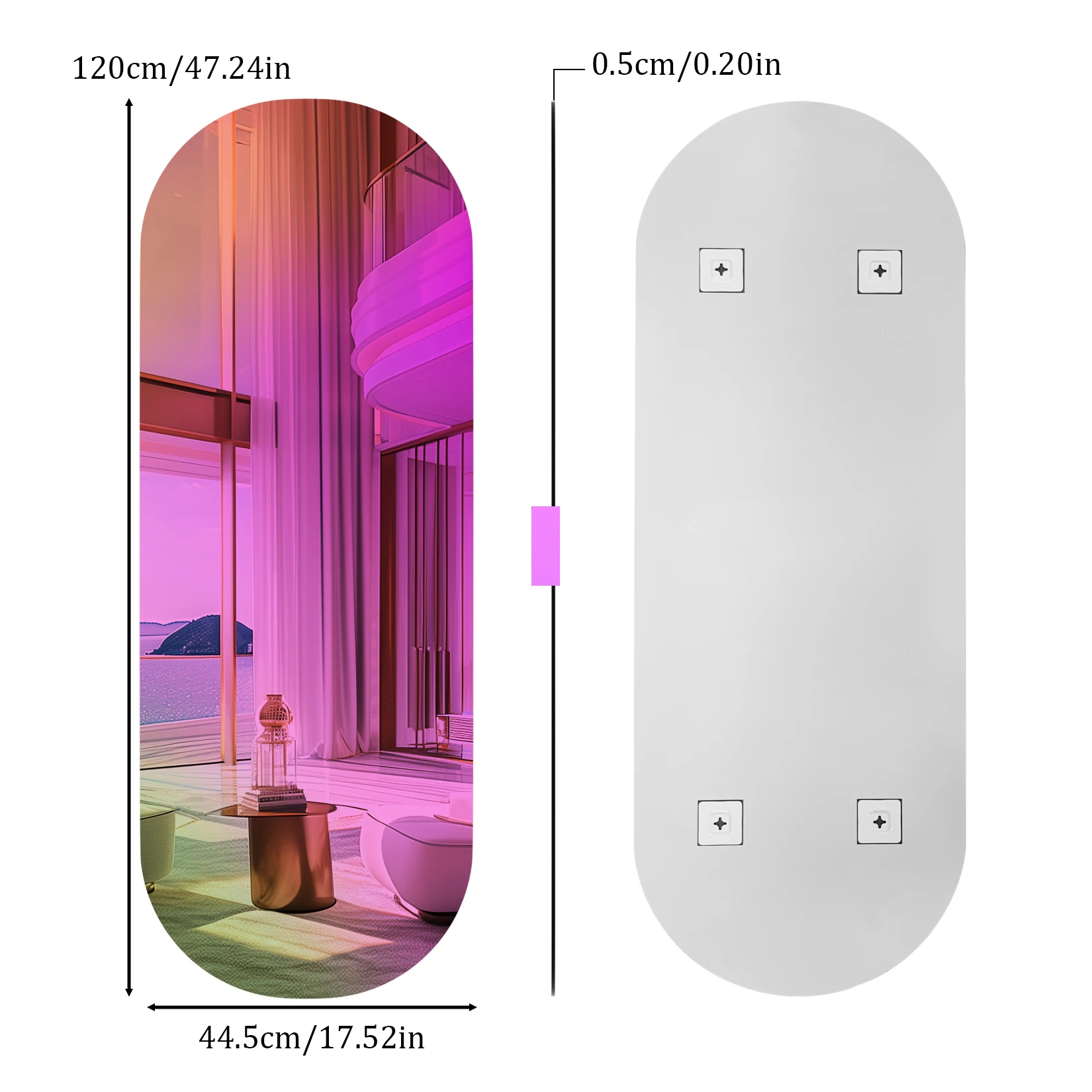 Wisfor Decorative Wall Mirror Long Oval Iridescent Mirror Full Length Rainbow Wall Hanging Accent Mirror for Bedroom Living Room