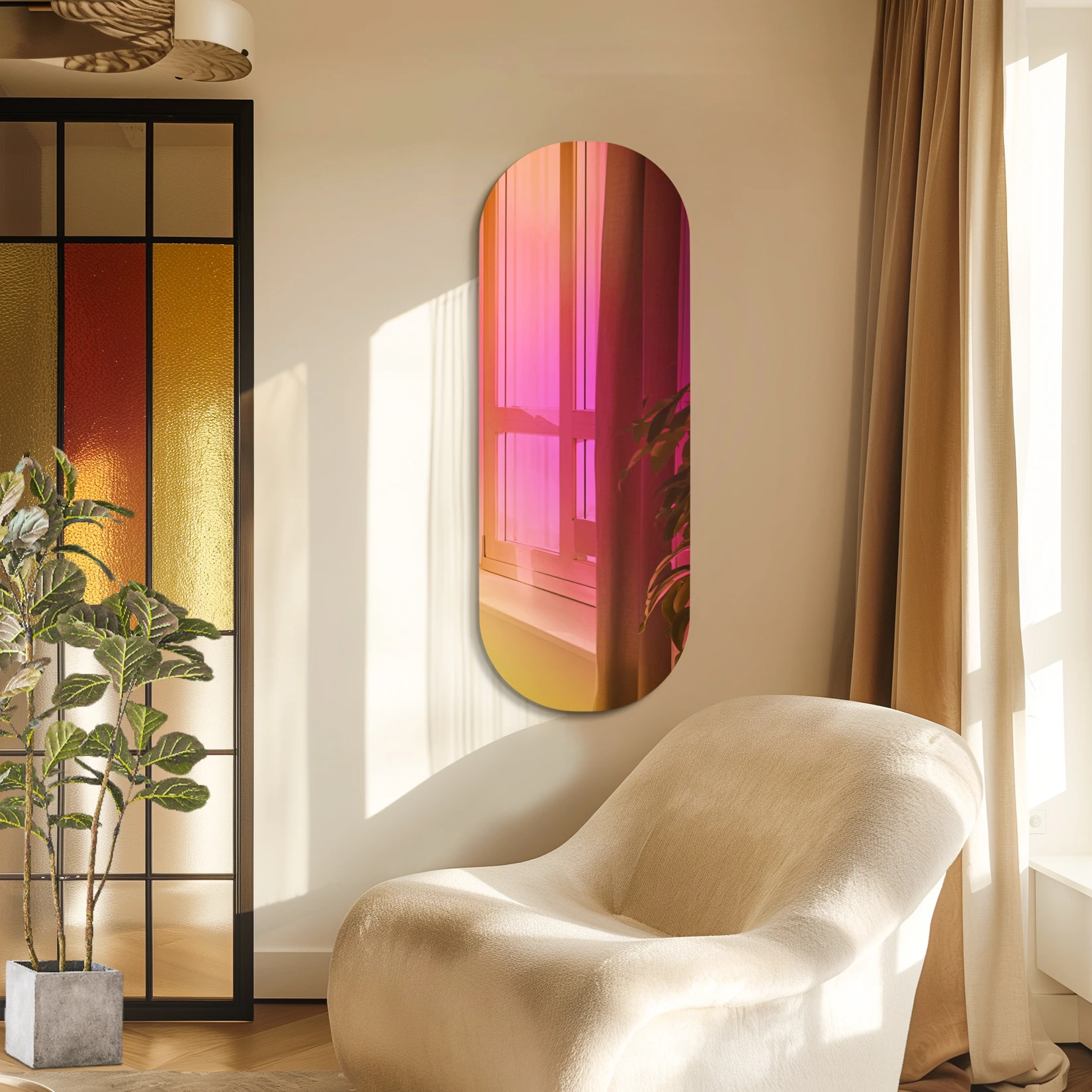 Wisfor Decorative Wall Mirror Long Oval Iridescent Mirror Full Length Rainbow Wall Hanging Accent Mirror for Bedroom Living Room