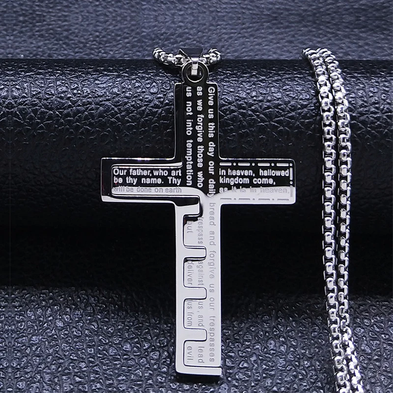 Cross Christian Church Prayer Necklace Men Stainless Steel Gold Color Bible Amulet Necklaces Jewelry colar masculino N2005S02