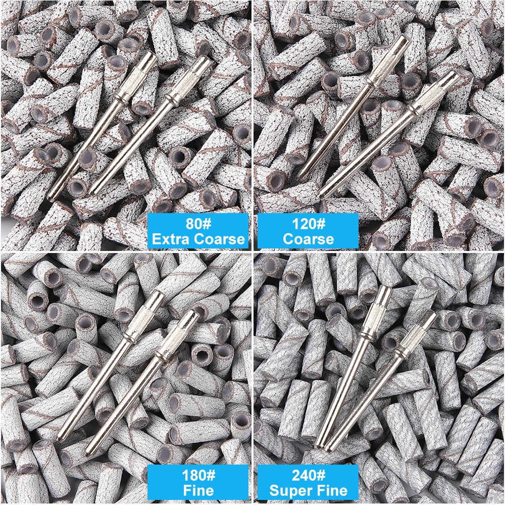 100/200PCS 3mm Nail Sanding Bands Set with Mandrel - 80/120/180/240 Grit Sandpaper For Nail Drill Bit Manicure Pedicure Salon