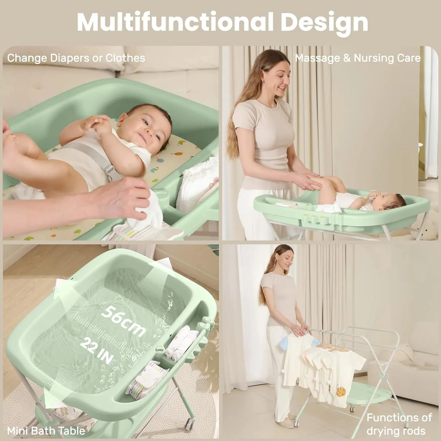 Baby Portable Diaper Changing Table, Folding Diaper Changing Station with Wheels, Adjustable Height Diaper Station with Nursery