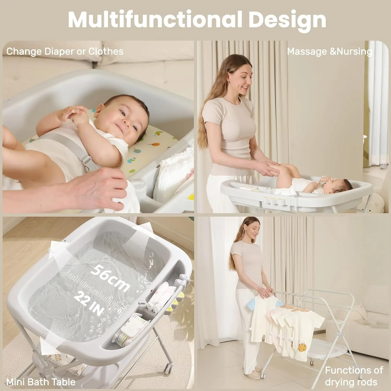 Baby Portable Diaper Changing Table, Folding Diaper Changing Station with Wheels, Adjustable Height Diaper Station with Nursery