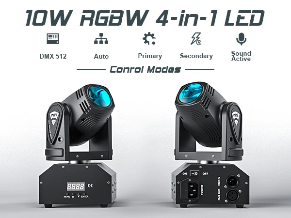 U'King 15W RGBW 4 in 1 LED Moving Head Light 11/13CH Beam Stage Light DMX512 Voice-activated Effect for Party DJ Bar KTV Disco