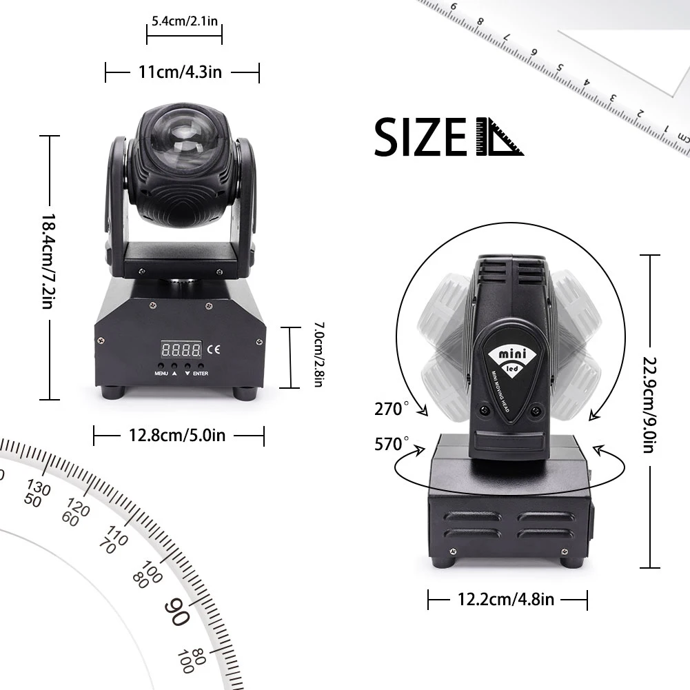 U'King 15W RGBW 4 in 1 LED Moving Head Light 11/13CH Beam Stage Light DMX512 Voice-activated Effect for Party DJ Bar KTV Disco